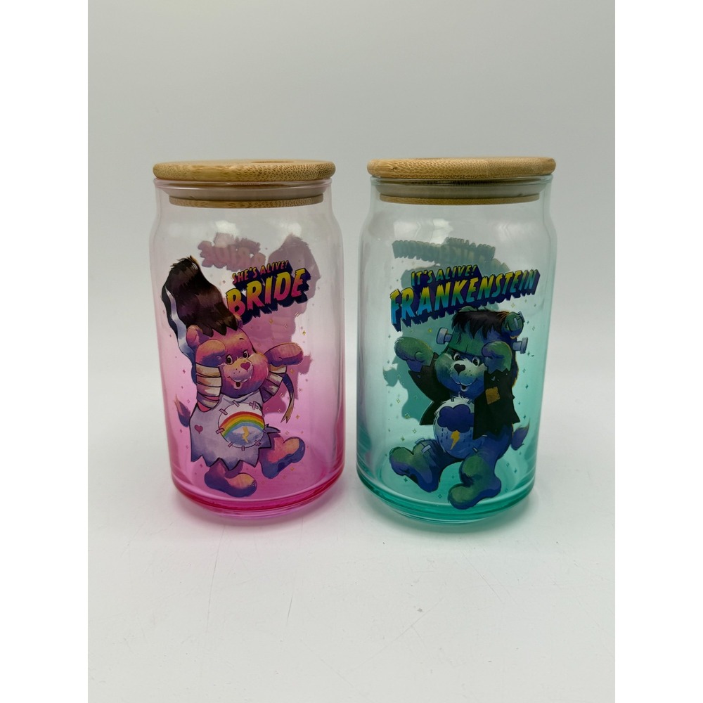 Silver Buffalo Care Bears Frankenstein Bride Glass Tumbler Set 16oz No Straws